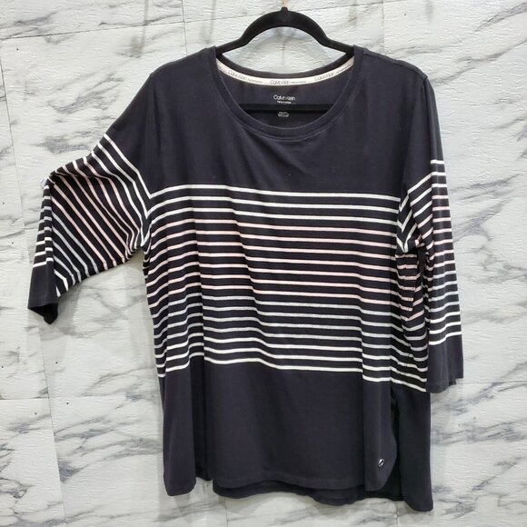 Calvin Klein Top Women Plus Size 2X Black Stripe Stretch Soft Comfort - Picture 1 of 9